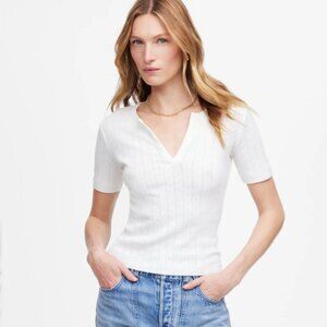 Madewell Pointelle Notch Neck Tee NWT in White Medium